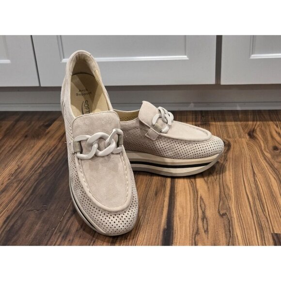 Softwaves Shoes - Softwaves Cassie EU 40 Suede Platform Loafers Beige Perforated Chain